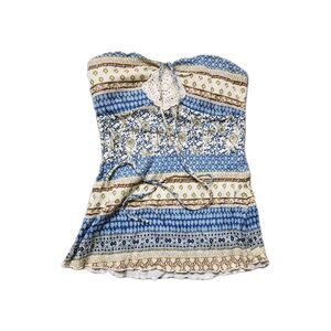 VTG Self Esteem Y2K Halter Top XL Boho Patchwork Built-In Bra Corset Tank EUC